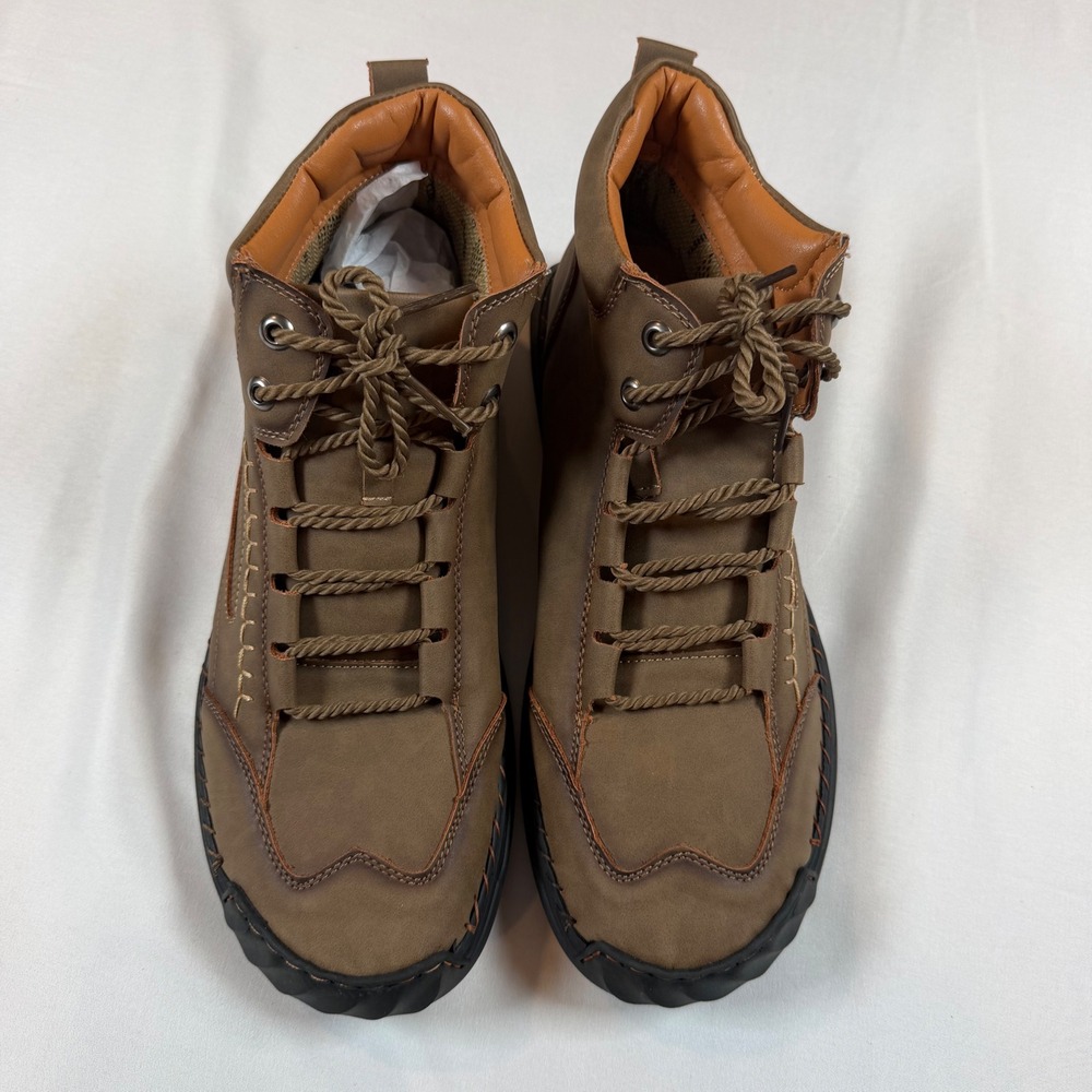 Salkin Mens Brown Lace Up High Top Casual Boots Whipstitch Detail 2317.50 - Picture 3 of 9